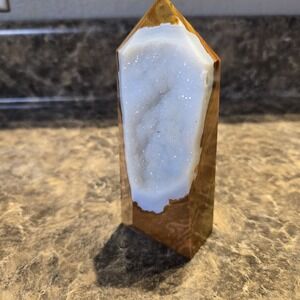 Polychrome Jasper Crystal Tower Point w/ Quartz Druzy Geode Sparkle ~ 5.5"...‎